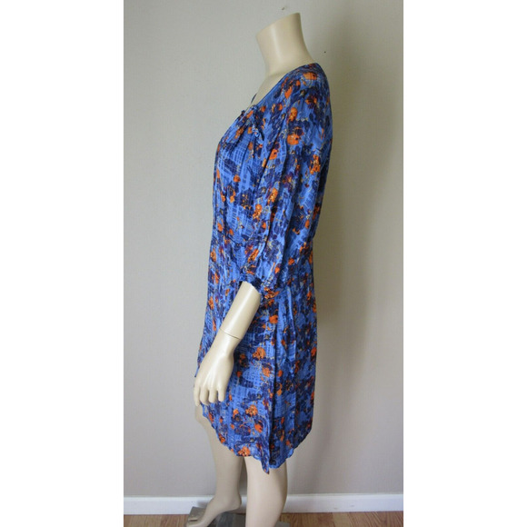 TANYA TAYLOR Blue Floral Natalia Size 10 Short 3/4 Sleeves Lined V-Neck Dress - Picture 3 of 7